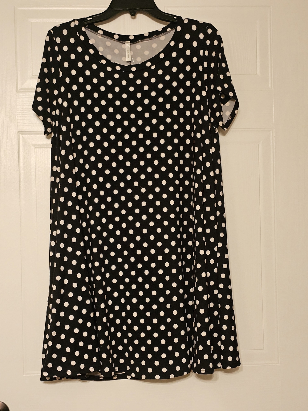 Black and White Polka Dot Short Sleeve Midi Dress - Classic A-Line